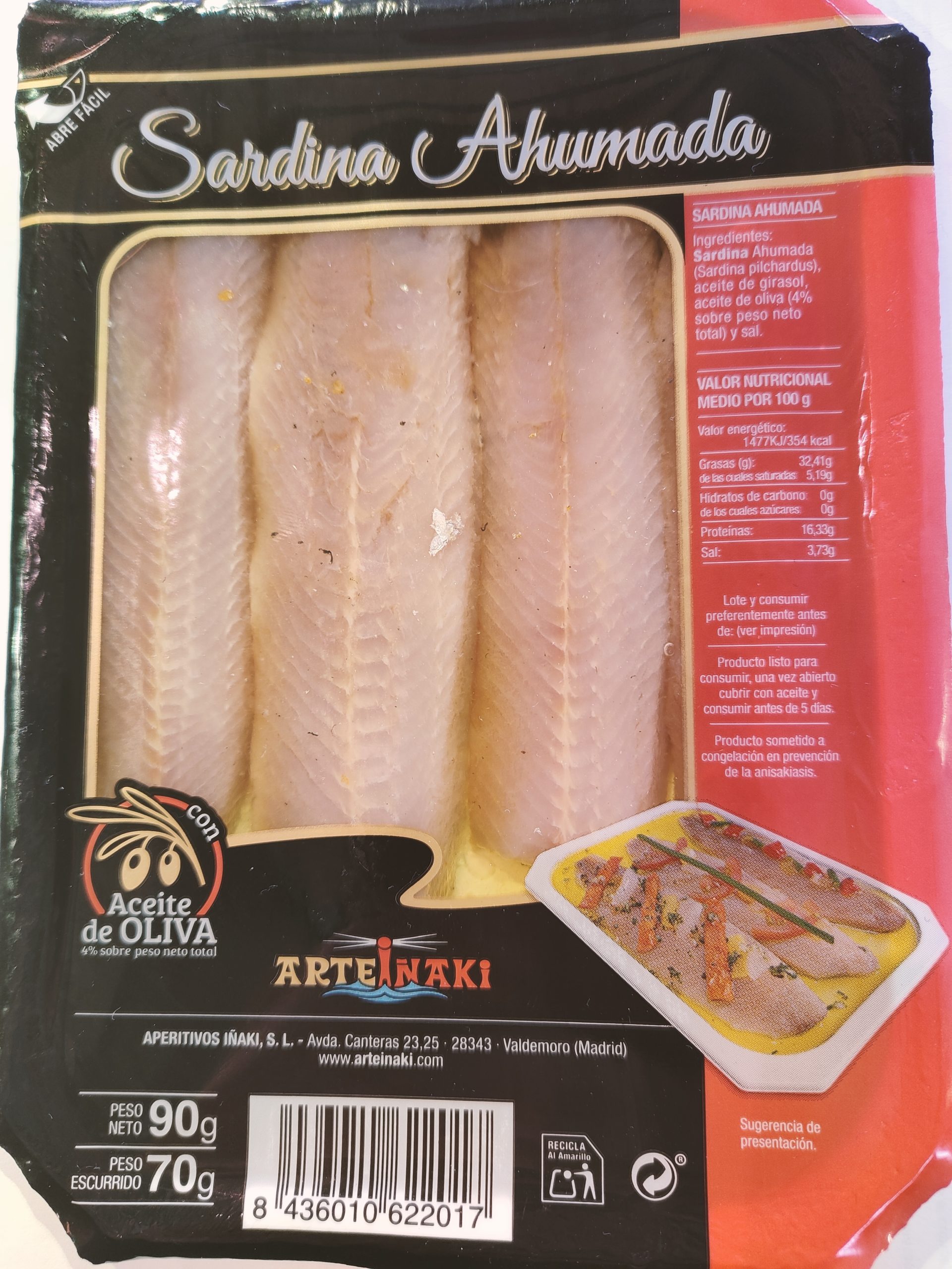 Smoked sardine loin. 100 g.